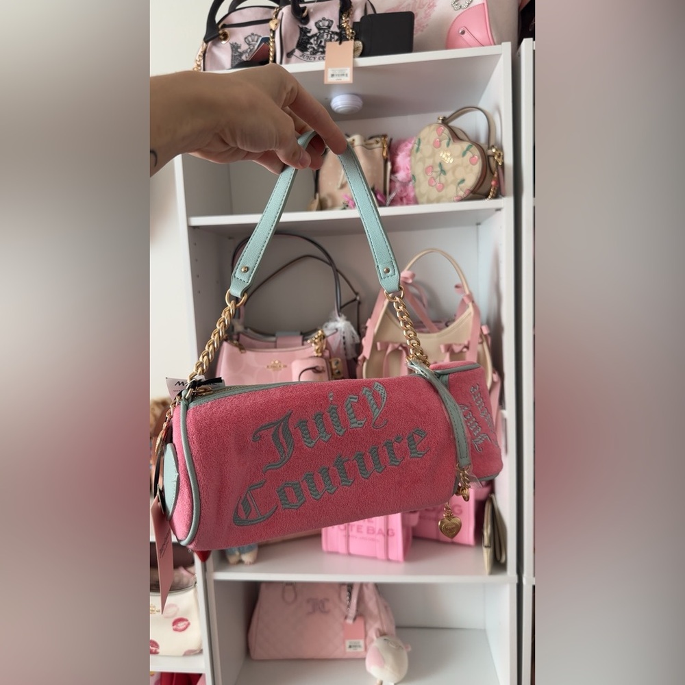 Juicy Couture Pink and teal barrel bag terry cloth NWT